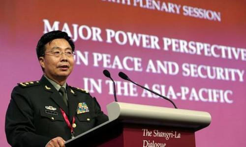 Phó Tổng tham mưu trưởng Quân đội Trung Quốc Vương Quán Trung "phản pháo" Nhật, Mỹ trong lần phát biểu tại phiên họp toàn thể tại Shangri-La hôm 1/6.
