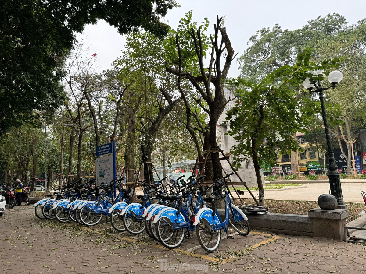 Hệ thống cho thuê xe đạp công cộng đặt ở vườn hoa để du khách thuận tiện hơn trong việc tham quan khu phố cổ lân cận.