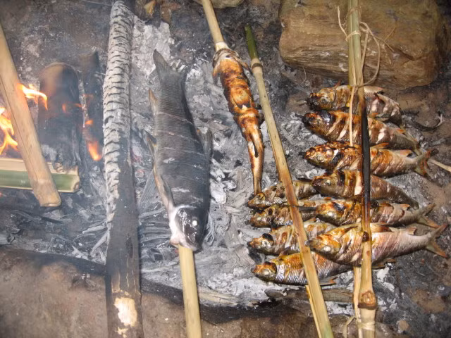 Cá suối nướng cũng là một trong những món ngon độc đáo của ẩm thực nơi này.