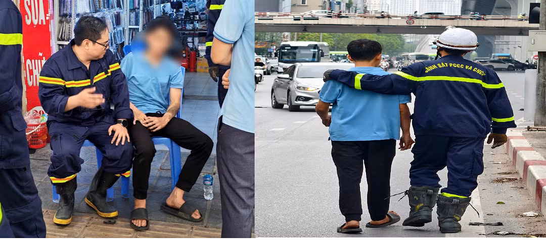 Cuu nam thanh nien co hanh dong nguy hiem tren cau vuot o Ha Noi