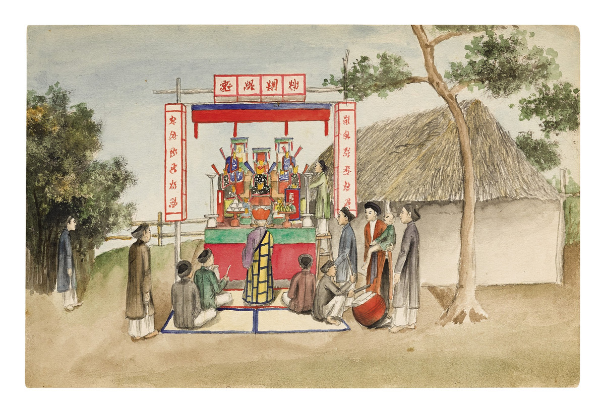 Thầy chùa thực hiện một buổi cúng lễ ngoài trời.