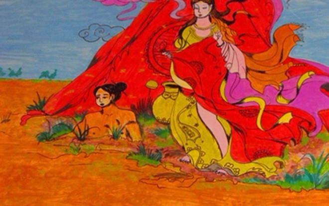 Theo sách “Lĩnh Nam Chích Quái”, Chử Đồng Tử sống cùng cha là Chử Vi Vân. Chẳng may nhà cháy, mất hết của cải, hai cha con chỉ còn lại chiếc khố che thân, thay nhau mặc. Lúc già ốm, người cha gọi con lại bảo hãy giữ chiếc khố lại cho bản thân. Chử Đồng Tử liệm khố theo cha, mình chịu cảnh trần truồng. Chàng kiếm sống bằng cách ban đêm câu cá, ban ngày dầm nửa người dưới nước, đến gần thuyền bán cá hoặc xin ăn.