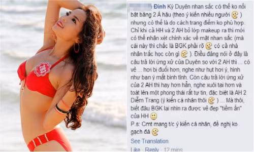 Nhiều người cho rằng Kỳ Duyên có nhan sắc kém Á hậu Huyền My, trả lời ứng xử cũng không thực sự hay nên họ rất bất ngờ, có người còn thất vọng. Tuy nhiên những người đứng trung lập lại khuyên rằng nên cho Kỳ Duyên thời gian để thể hiện bản thân mình với những hoạt động, việc làm hữu ích của cô sau khi đăng quang.