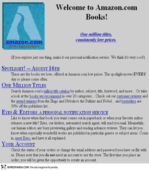 Hình thức "kho sách lớn nhất thế giới" Amazon năm 2005 khá tẻ nhạt