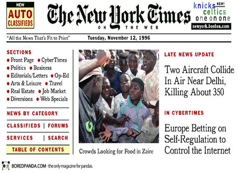 Chỉ có tên báo trên website năm 1996 của tờ The New York Times là không thay đổi.