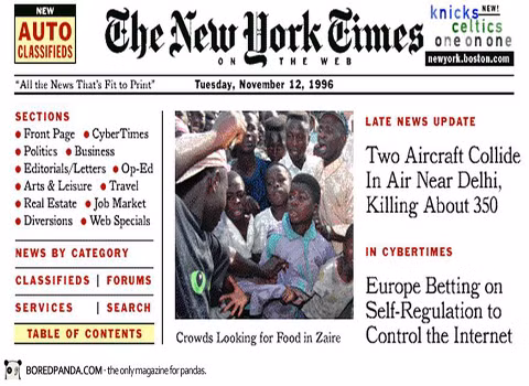 Chỉ có tên báo trên website năm 1996 của tờ The New York Times là không thay đổi.