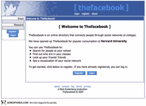 Ngày mới ra đời năm 2004, giao diện Facebook thật... đáng thất vọng.