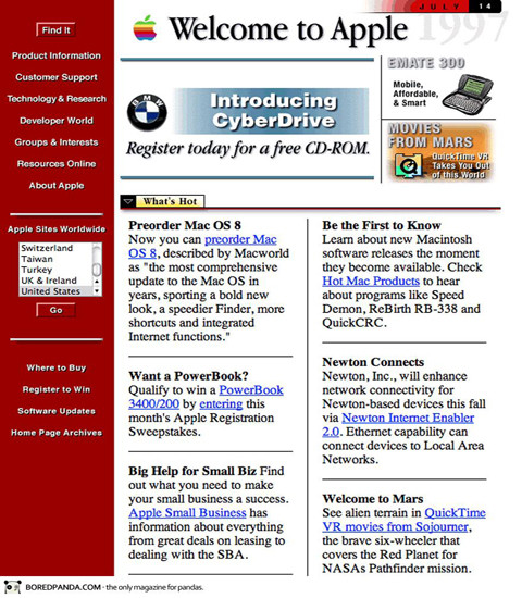 Trang web của Apple năm 1996 khá màu sắc.