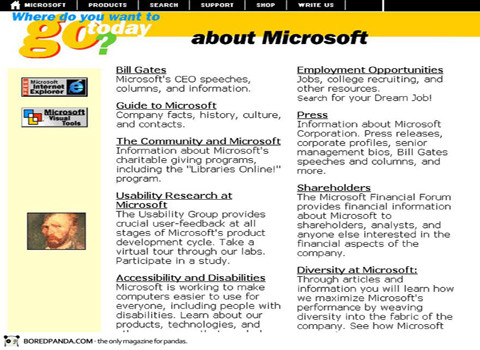 Phải chăng đây là xu hướng chung khi mà trang web năm 1996 của Microsoft cũng vậy.