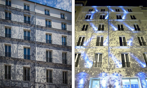 Khách sạn The Apostrophe ở Paris (Pháp) thu hút với một bức tranh tường hình cây độc đáo ở mặt trước của tòa nhà.