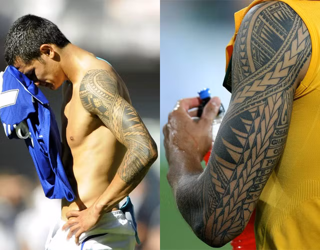 Tim Cahill, tuyển Australia được coi là người đàn ông của gia đình, tay trái của Tim Cahill là những hình xăm thể hiện nguồn gốc Samoa, anh xăm một hình tượng trưng cho bà ngoại sau khi qua đời và liên kết về bản thân và cha mẹ mình. Anh cũng xăm một biểu tượng giống hệt với ông của anh và những biểu tượng đại diện cho vợ và các con. Cahill còn xăm tên các thành viên trong gia đình và chữ kí đầu tiên với 2 CLB trong sự nghiệp là Millwall và Everton.