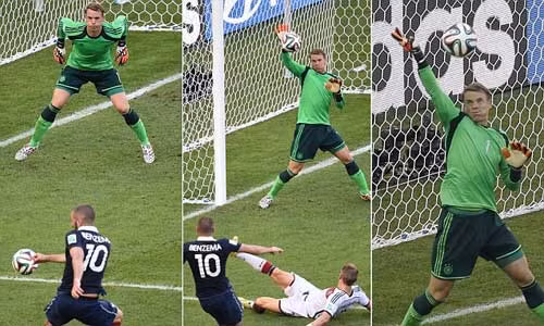 Neuer thể hiện anh đúng là một "bàn tay nhựa" trong trận đấu giữa Đức – Pháp trong trận tứ kết World Cup 2014. Gần như mọi cơ hội của Pháp đều bị Neuer từ chối.