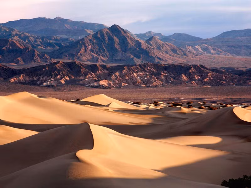 Thung lũng chết nằm ở biên giới California và Nevada là một trong những nơi khắc nghiệt nhất trên Trái đất. Nó nổi tiếng với nhiệt độ trung bình 42 độ C và không có bất kỳ loài thực vật hoặc động vật nào sống nổi.