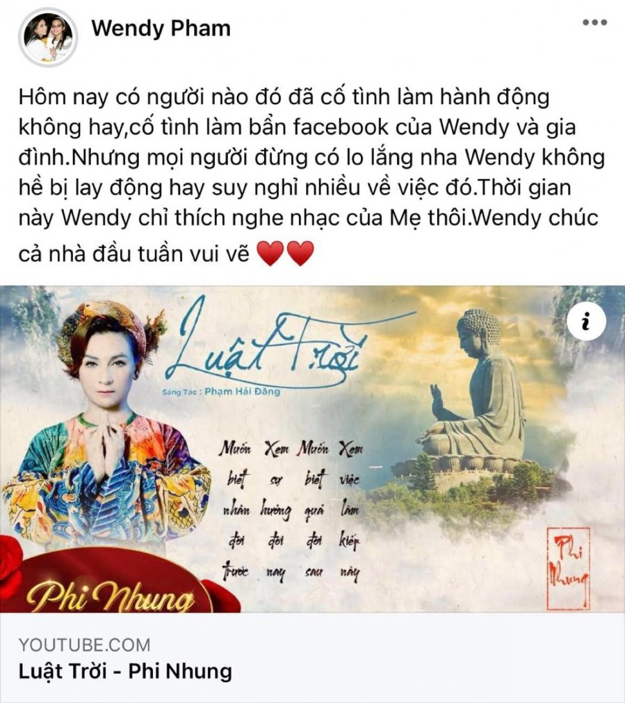 Con gái Phi Nhung tiết lộ ai đó cố tình làm bẩn Facebook của cô Con gai Phi Nhung tiet lo ai do co tinh lam ban Facebook cua co