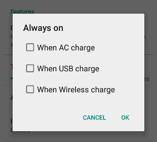 Hãy nhớ rằng, với Glance Plus, không phải lúc nào màn hình cũng hiển thị 100%, màn hình chỉ sáng lên khi bạn muốn thế. Ứng dụng cũng có tùy chọn Always-On (luôn sáng) với 3 tùy chọn là khi thiết bị đang sạc, qua cổng USB, sạc AC hoặc khi sạc không dây. Ngoài ra còn có các tùy chọn để kích hoạt các ứng dụng khi bạn đặt tay qua bộ cảm biến 2 hoặc 3 lần hoặc kích hoạt ứng dụng sau khi bạn khóa thiết bị.