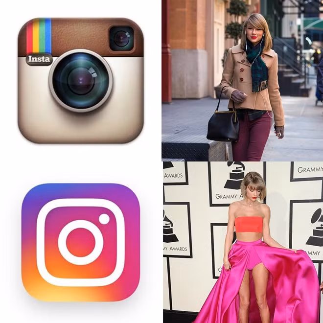 Các bộ cánh của nữ hoàng Instagram Taylor Swift đã bị mang ra so sánh với logo mới của ứng dụng này. Chính cô cũng phải đăng lên IG cá nhân rằng: "Hình như điện thoại của tôi bị hỏng. Có chuyện gì với logo quen thuộc của Instagram vậy".