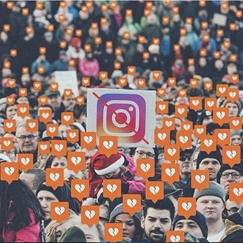 Biểu tượng "Heart" của Instagram (giống như Like ở Facebook) bị vỡ vụn trong đau đớn vì logo mới của ứng dụng.