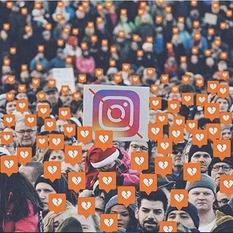 Biểu tượng "Heart" của Instagram (giống như Like ở Facebook) bị vỡ vụn trong đau đớn vì logo mới của ứng dụng.
