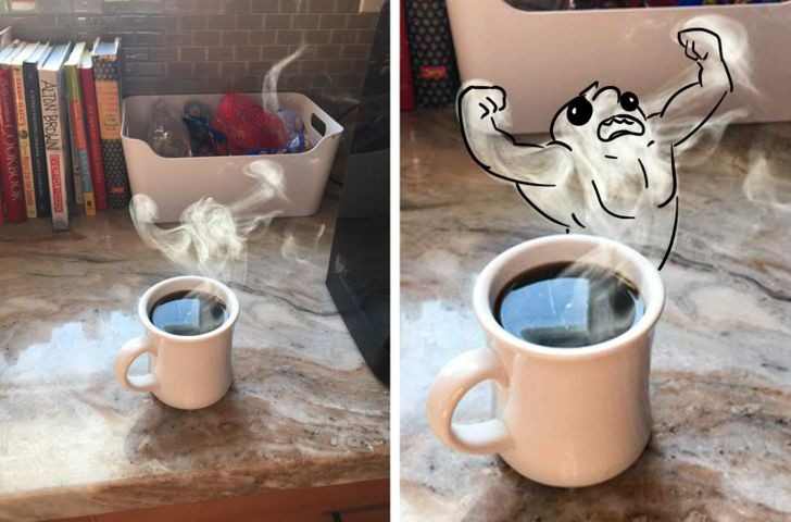  Khói bốc từ cốc cafe trông giống như một vận động viên thể hình. 