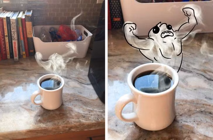  Khói bốc từ cốc cafe trông giống như một vận động viên thể hình. 
