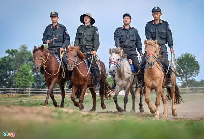 Một trong những bài tập đầu tiên là bài huấn luyện ngựa đi đều hàng 4, bài tập này giúp phục vụ các nhiệm vụ như tuần tra kiểm soát, phục vụ các buổi lễ, nghi thức hay vận chuyển vũ khí trên khu vực có địa hình khó khăn.