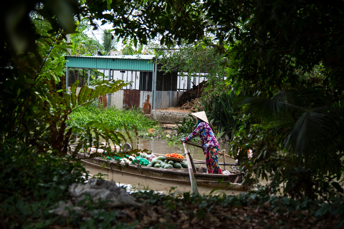 Người phụ nữ chèo thuyền ra chợ. Ảnh: Jean-Rémy / 500px.com.