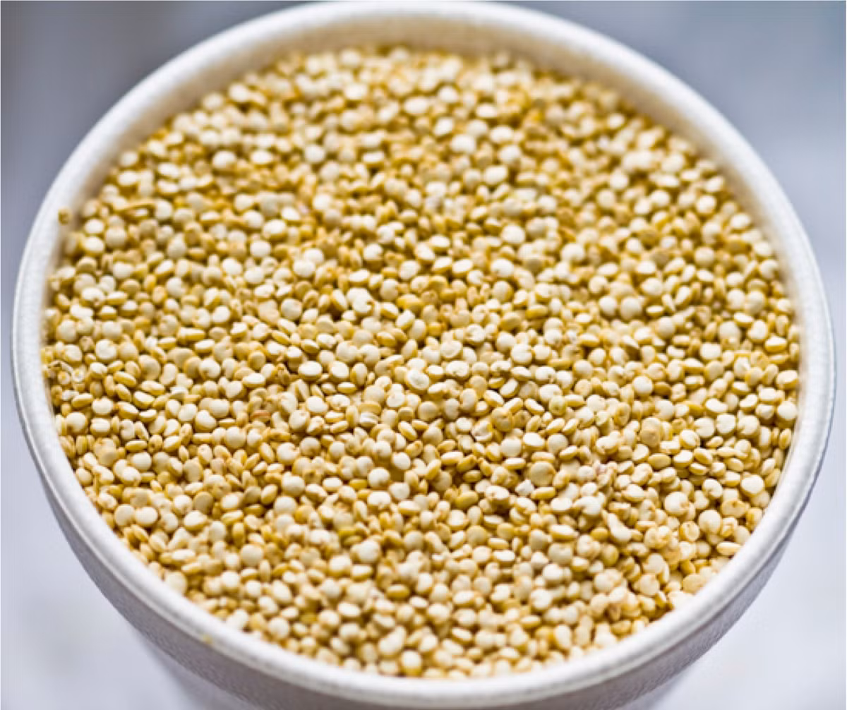 Hạt quinoa. Loại hạt diệu kỳ này không chỉ có hàm lượng protein cao mà còn cung cấp sắt và chất xơ, lượng cholesterol thấp. Hạt quinoa được khuyên nên ăn hàng ngày cho bất cứ ai có nhu cầu ăn kiêng lành mạnh. Hạt này cũng rất nhanh chín khi nấu (khoảng 20 phút). Bạn có thể dùng hạt quinoa thay thế cho gạo để được cung cấp nhiều protein hơn.