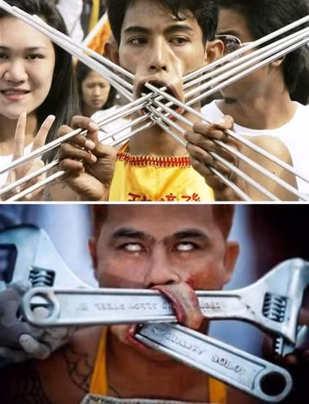 Những người Thái bản địa thực hiện nghi thức đánh dấu bước trưởng thành của họ bằng cách cho những vật thể nhọn dài đâm qua mặt, mặc dù vết thương được cho là hoàn toàn được chữa trị lành lặn nhưng sau đó những vết sẹo trên khuôn mặt họ khó mà mất đi được.