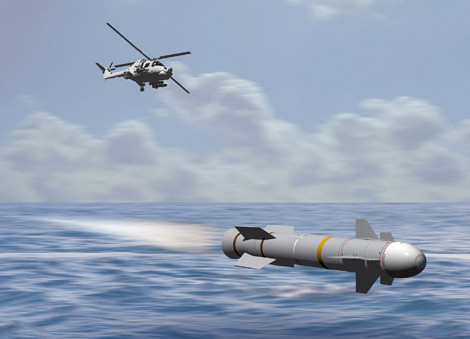 Ảnh đồ họa trực thăng AW 159 Hải quân Anh phóng tên lửa FASG (H).