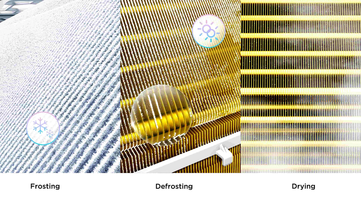 Điều hòa cũng có khả năng tự làm sạch với cơ chế đóng băng, rã đông và sấy khô kết hợp cùng bộ lọc Healthy 6+. 