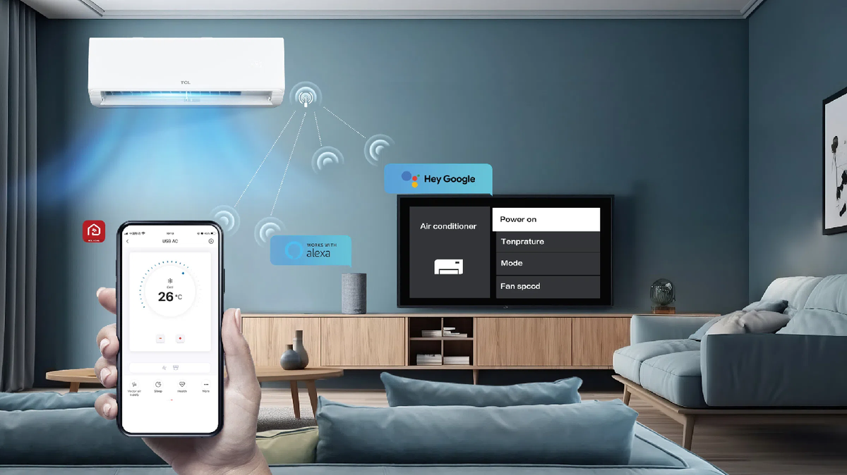 Đặc biệt, TCL Breeze IN Pro tích hợp khả năng kết nối với ứng dụng TCL Home và trợ lý ảo Google Assistant, cho phép người dùng điều khiển điều hòa từ xa qua điện thoại. Tính năng này giúp người dùng dễ dàng kiểm soát nhiệt độ, theo dõi chất lượng không khí và điều chỉnh chế độ hoạt động phù hợp với nhu cầu.