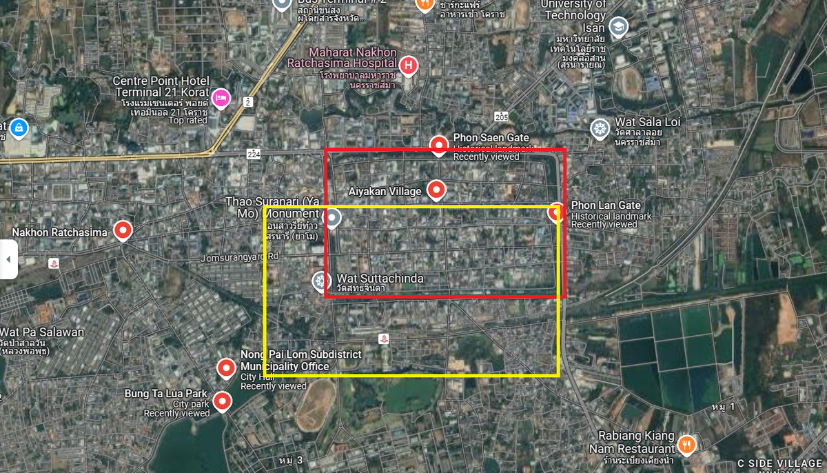 Bờ kè này tiếp tục kéo dài bên dưới tàn tích thành phố cổ, cho thấy nó được xây dựng trước cả Nakhon Ratchasima của Vương quốc Ayutthaya.