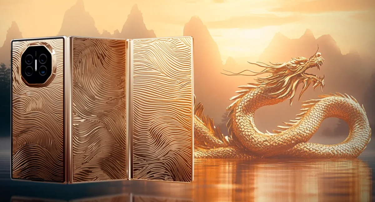 Chiếc điện thoại gập 3 đặc biệt của Huawei - Mate XT cũng có phiên bản Rồng vàng đặc biệt (Gold Dragon) được Caviar giới thiệu. Tuy nhiên, hãng này chỉ thực sự chế tạo, báo giá khi có người đặt hàng.