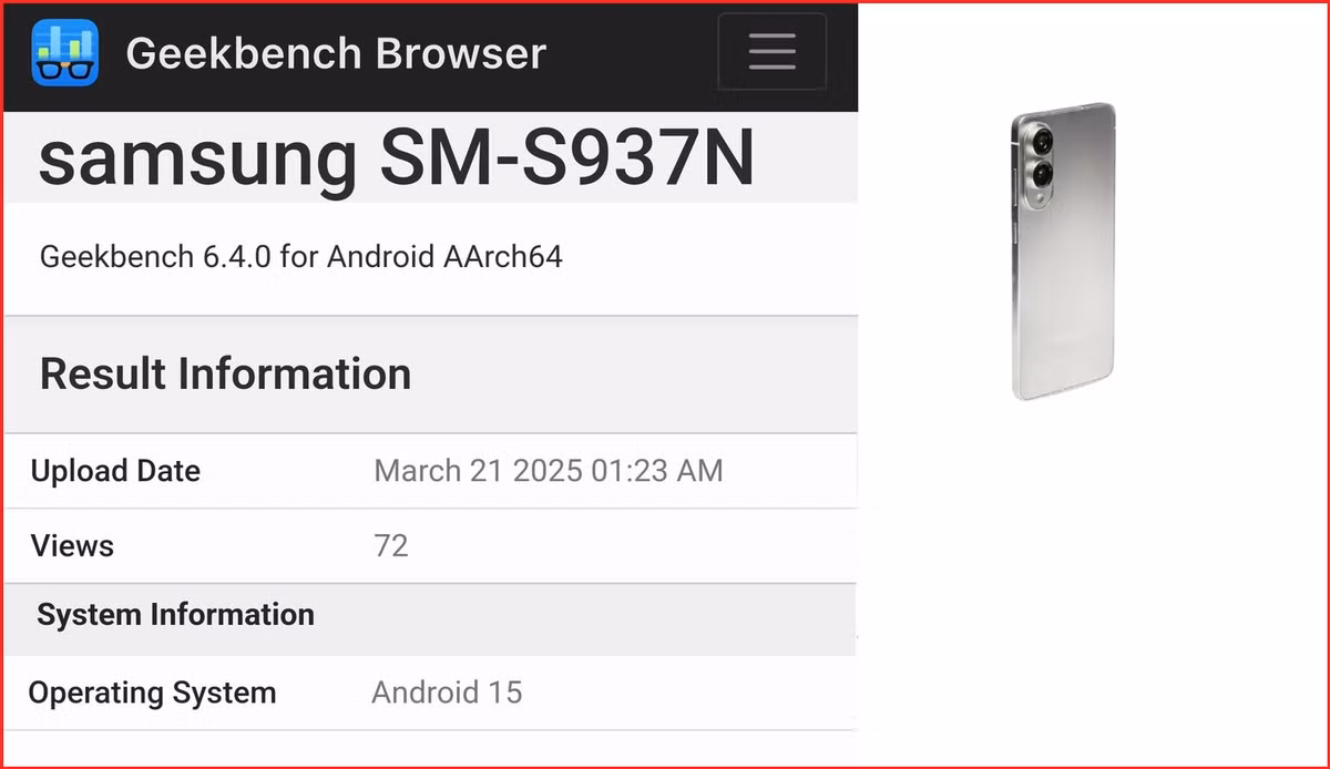  Hôm 21/03, biến thể Hàn Quốc của S25 Edge vừa được thử nghiệm hiệu năng trên Geekbench. Nhờ đó mà thông tin bộ xử lý của nó đã được xác nhận. 