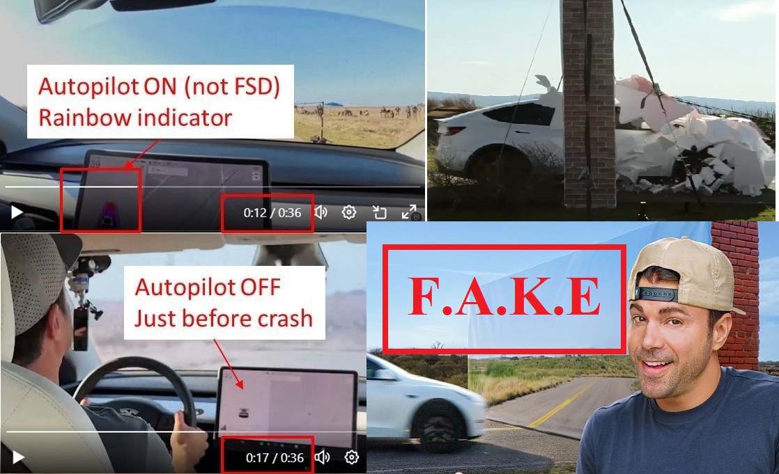 Video hậu trường cho thấy Rober tăng tốc về phía bức tường giả và kích hoạt Autopilot (không phải FSD) muộn hơn nhiều và ở tốc độ cao hơn so với video trên YouTube. Điều này chỉ ra anh ta đã ghi lại một số lần thử và video cuối cùng là sản phẩm lựa chọn có chủ đích.