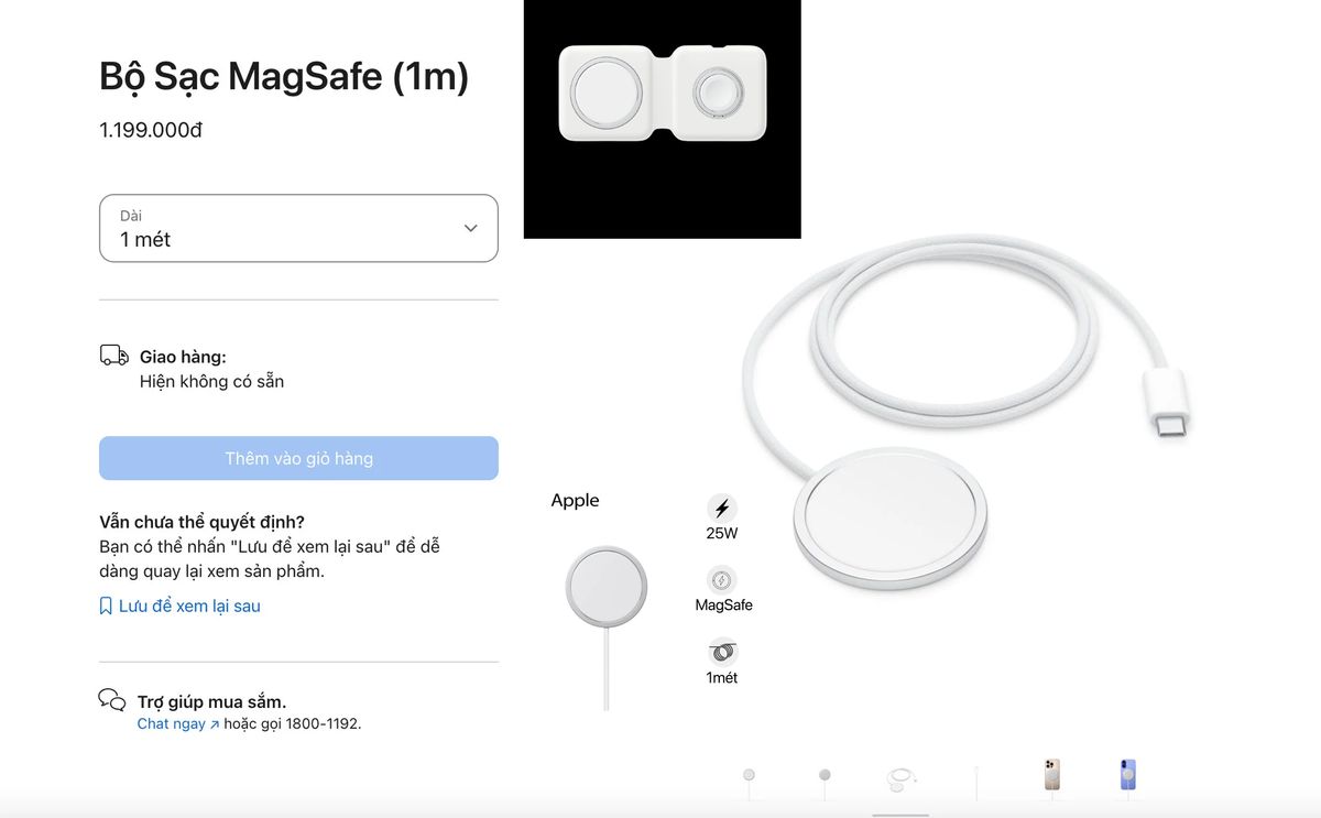 Hiện tại, tốc độ sạc không dây của Apple dường như đứng bét bảng khi so sánh với các mẫu flagship của Android. Phụ kiện MagSafe có giá gần 1,2 triệu chỉ có 25W. Phải mất 50 phút để sạc 50% pin. Trong khi Samsung S25 đã là 45W, Xiaomi 15 là 80W.