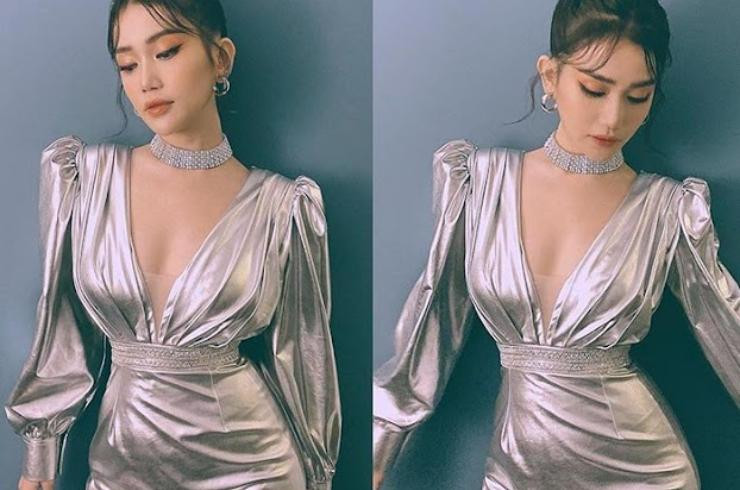 ỹ Thanh cũng ngại ngùng vì kiểu váy phô rõ nhược điểm cơ thể này.