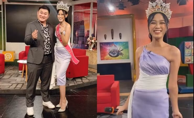 Lựa chọn những bộ đầm làm từ chất liệu lụa để lộ nhược điểm vòng 2 kém thon gọn của nàng Hậu quê Thanh Hóa.