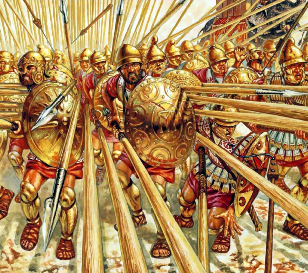 Ví dụ như trận Lechaeum, một lực lượng Athens trang bị nhẹ và cơ động với lao và nỏ đã đánh cho một đơn vị bộ binh nặng của Sparta tan tành. Trong trận này, đội hình phalanx của Sparta đã sụp đổ vì không có lực lượng bắn cung bảo vệ như mọi khi.