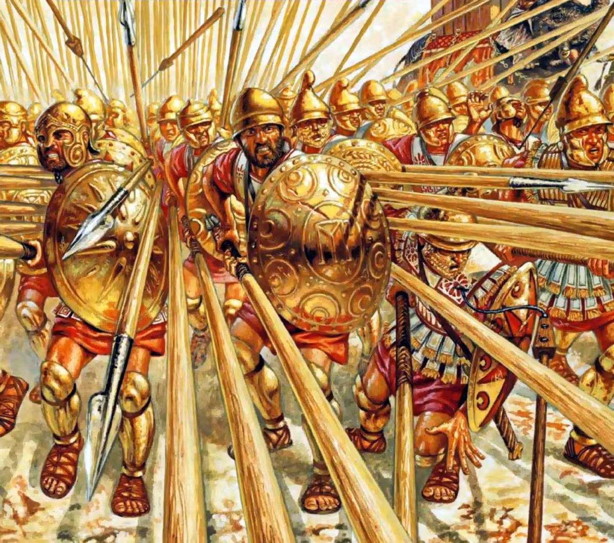 Ví dụ như trận Lechaeum, một lực lượng Athens trang bị nhẹ và cơ động với lao và nỏ đã đánh cho một đơn vị bộ binh nặng của Sparta tan tành. Trong trận này, đội hình phalanx của Sparta đã sụp đổ vì không có lực lượng bắn cung bảo vệ như mọi khi.