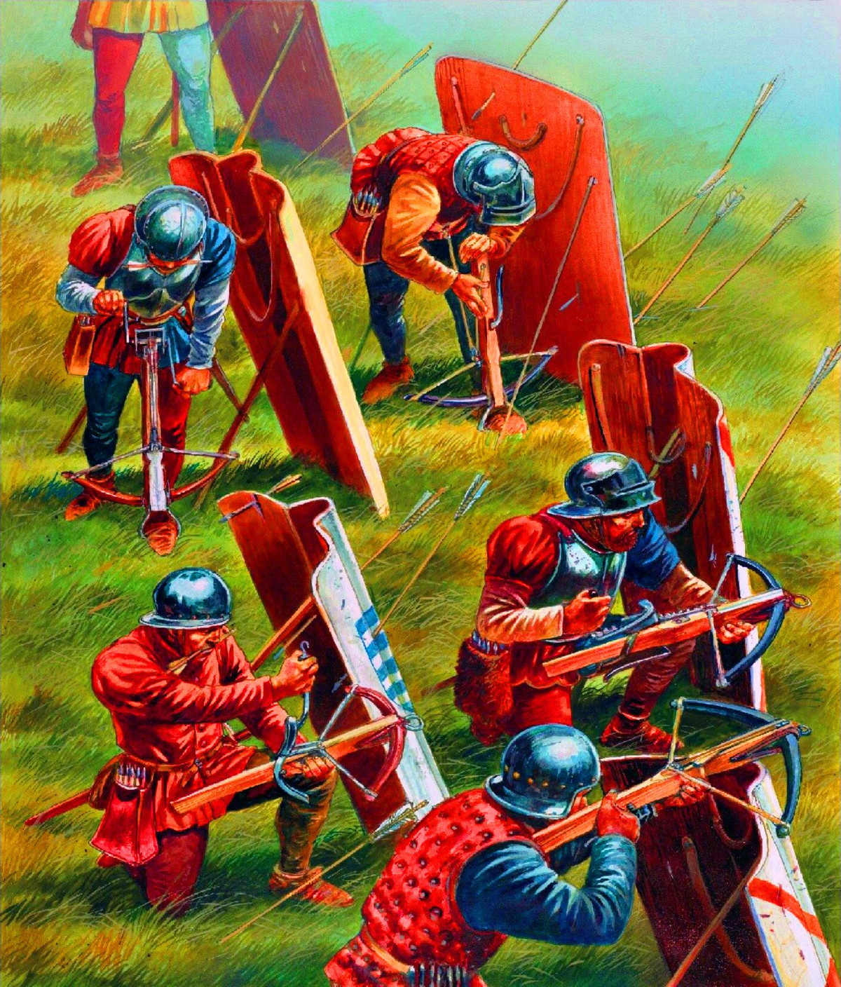 Ngoài cây nỏ, lính nỏ Genoa còn được trang bị thêm dao găm, mũ kim loại, giáp bảo vệ cùng một tầm khiên rộng có chân chống dùng để che chắn khi họ nạp tên cho nỏ. Đôi khi lính nỏ có hai phụ tá đi kèm, một người giúp nạp tên và một người cầm khiên.