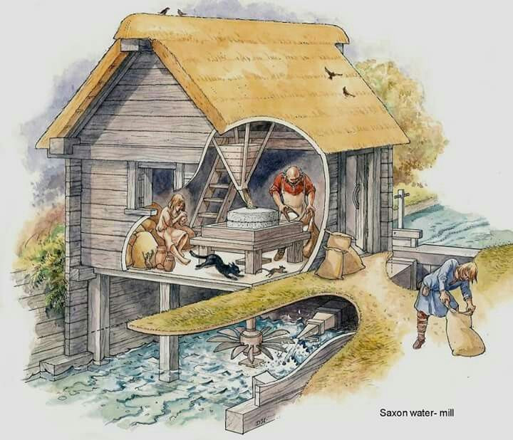 Cối xay hoạt động nhờ sức gió và nước đã được phát minh vào thời Trung cổ, giúp con người tận dụng năng lượng thiên nhiên trong sản xuất nông nghiệp.