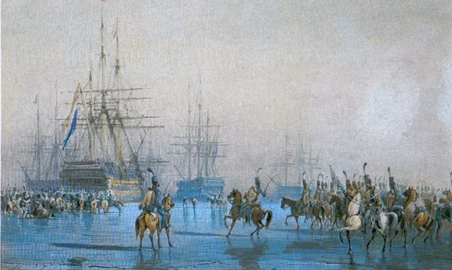 Đó một hạm đội Hà Lan mắc kẹt trong lớp băng dày tại nơi chúng neo đậu trên biển. Đây quả thực là món quà trời cho dành cho viên tướng Pháp.