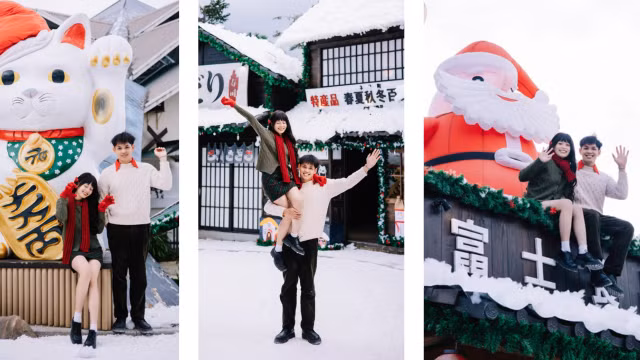 Không gian trắng xóa với những căn nhà gỗ retro nâu san sát, lồng đèn, người tuyết khổng lồ, cây thông Noel lung linh, và vòng nguyệt quế tạo nên một bức tranh sống động của mùa Giáng Sinh. Bên cạnh đó là những tiểu cảnh dễ thương được bài trí xung quanh mang đến cho bạn những góc chụp tuyệt đẹp. Nhiều cặp đôi thỏa sức tạo những kiểu vô cùng dễ thương với không gian đầy tuyết giữa lòng thành phố Đà Lạt thơ mộng. 