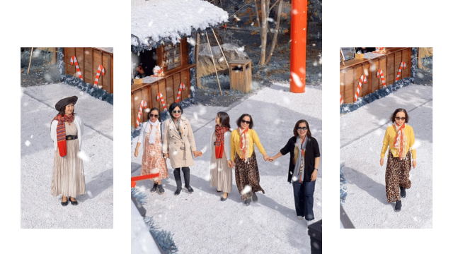 Không chỉ có các bạn trẻ GenZ, không gian này còn nhận được sự yêu thích từ các khách hàng lớn tuổi nhưng tinh thần chụp ảnh thì vẫn luôn tràn đầy. Các cô vui vẻ tạo dáng tại thị trấn tuyết xinh lung linh. Tại đây, bạn có thể dễ dàng tìm thấy trang phục truyền thống của Nhật Bản và sự phục vụ chuyên nghiệp từ các thợ ảnh. Thị trấn mở cửa mỗi ngày từ 7h30 đến 21h (dự kiến sẽ hoạt động xuyên tết Âm lịch) với giá vé vào cổng là 80.000 đồng/người.