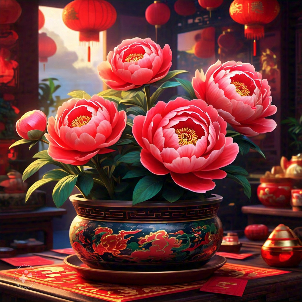  3. Cây cảnh: Mẫu đơn. Hoa mẫu đơn thể hiện hoàn hảo vẻ đẹp của sự giàu có và sang trọng. Những bông hoa to và đầy đặn, nhiều màu sắc, đỏ như lửa, hồng như mây, mỗi bông hoa giống như một tác phẩm nghệ thuật, trông thanh lịch và lộng lẫy. 