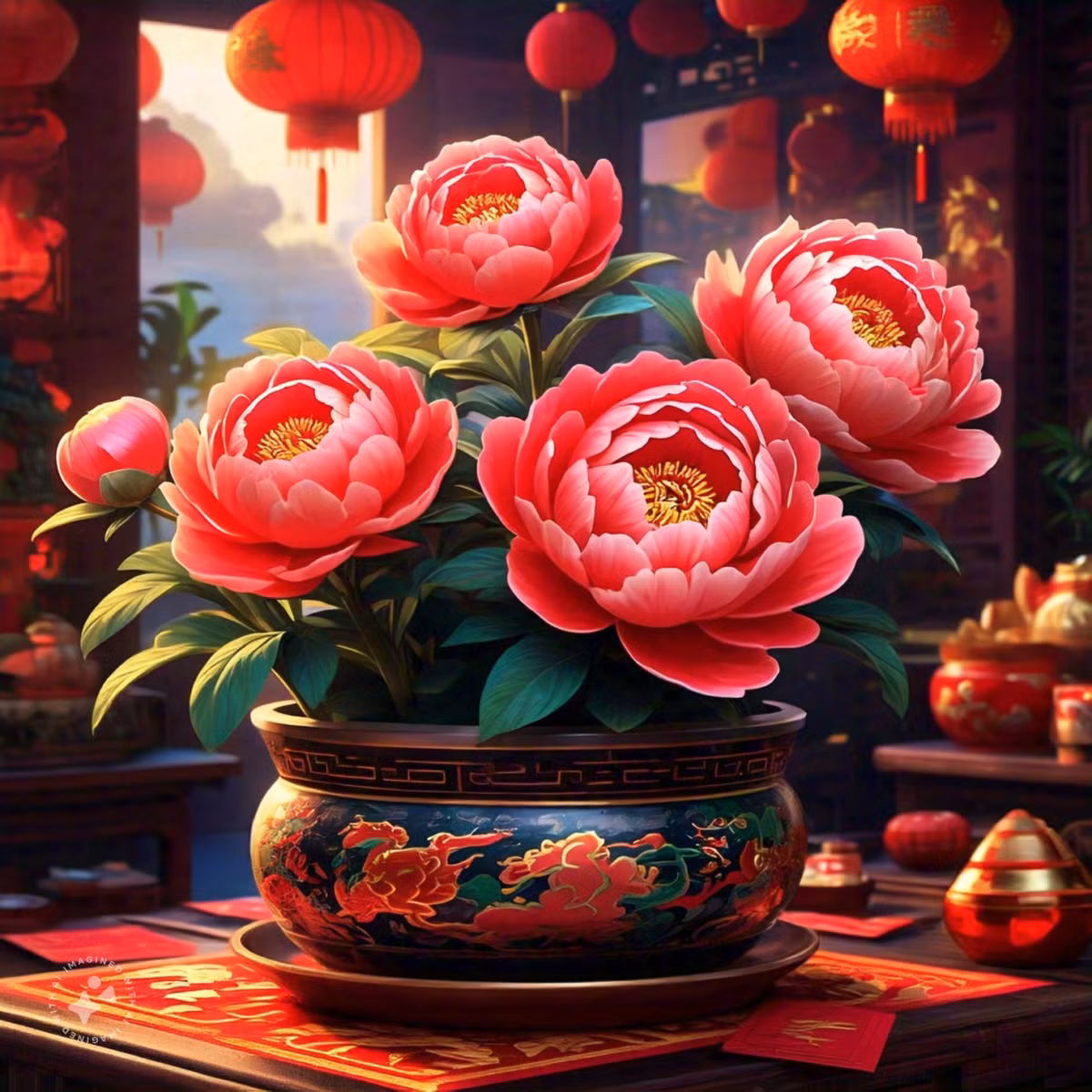  3. Cây cảnh: Mẫu đơn. Hoa mẫu đơn thể hiện hoàn hảo vẻ đẹp của sự giàu có và sang trọng. Những bông hoa to và đầy đặn, nhiều màu sắc, đỏ như lửa, hồng như mây, mỗi bông hoa giống như một tác phẩm nghệ thuật, trông thanh lịch và lộng lẫy. 