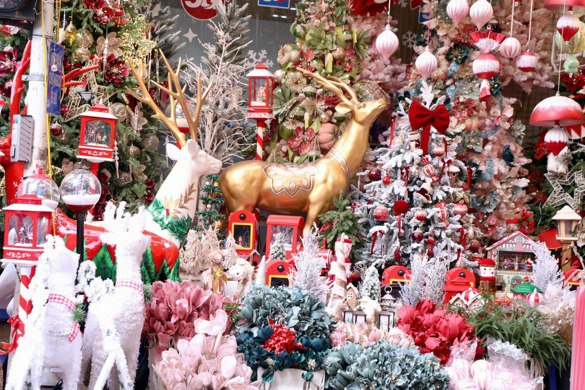 Theo ghi nhận của PV, những đồ trang trí rực rỡ sắc màu được bài trí rất bắt mắt. Mẫu mã, thiết kế của đồ trang trí năm nay cầu kỳ và đa dạng hơn năm ngoái. Khách hàng đến có thể thoải mái lựa chọn những sản phẩm mình thấy ưng ý. Nhiều chủ cửa hàng cho biết, đồ trang trí năm nay đa dạng mẫu mã hơn năm trước. Ngoài những sản phẩm trang trí Giáng sinh truyền thống như dải kim tuyến, chuông thánh đường, cây thông Noel, ông già Noel.... thì năm nay những mẫu người tuyết, mẫu tuần lộc, gấu bông mới ra mắt cũng được nhiều người ưa chuộng. Mức giá những sản phẩm này dao động từ 600.000 đồng đến khoảng 2.000.000 đồng/con, tùy kích thước.