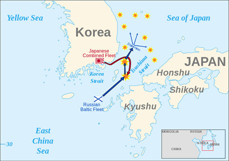 Eo biển Tsushima - nơi xảy ra trận hải chiến làm Hạm đội Thái Bình Dương số 2 của Hải quân Nga "chìm" xuống đáy đại dương.