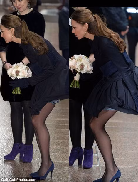 Lúc đó, một cơn gió vô tình thổi qua, khiến chiếc váy ngắn bay thốc lên. Tuy nhiên, đó không phải sự cố lần đầu tiên mà Kate gặp phải.